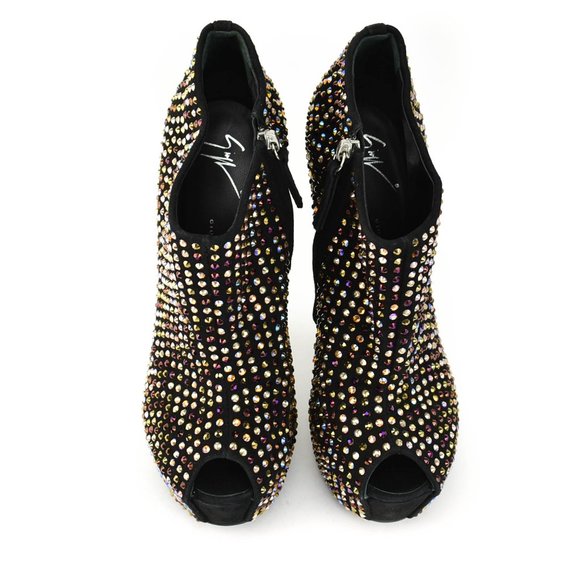 GIUSEPPE ZANOTTI: Black Leather & Crystals Booties - Picture 3 of 10